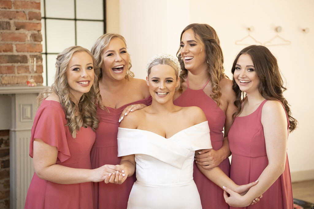 Bridal glam by Storm Pass Makeup, Nicole and her bridesmaids on her big day at Lace on Timber, photography by Kevin Mark Pass