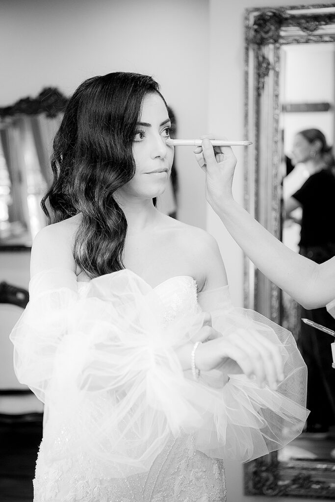 Getting ready with bride on her wedding, professional bridal glam by Storm Pass Makeup and photos by Kevin Mark Pass